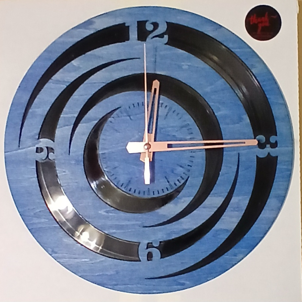Blue and Black Vinyl Record and Wood Wall Clock